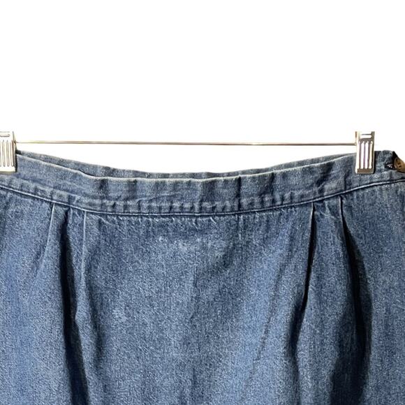 Orvis Denim Skirt Womens 31" Waist Blue Midi Side Zip Back Button Hem Pockets - Picture 3 of 9